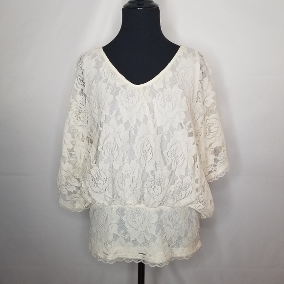 JW Style Tops - JW Style Cream Floral Lace Blouse